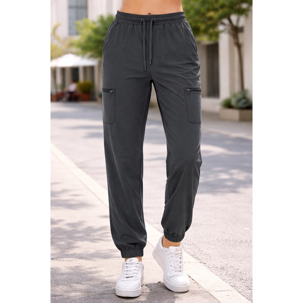 Eddie Bauer Womens Cargo Jogger Pants Gray Elastic Waist Zipper Lined Size 10